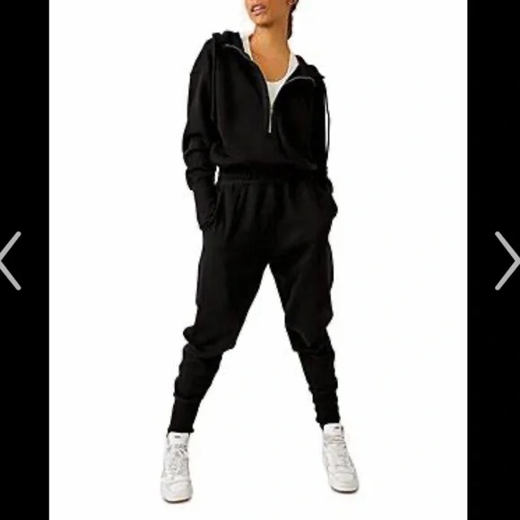 Black Women's Jogger Jumpsuit - Casual Pullover Romper - Picture 3 of 11